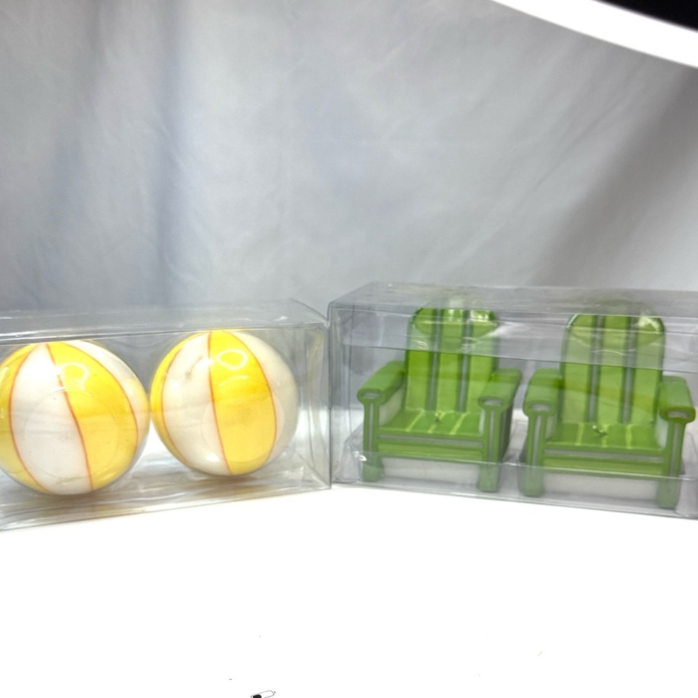 Yellow/White Beach Balls & Green Adirondack Chairs Candle Sets (U get Both) NWT